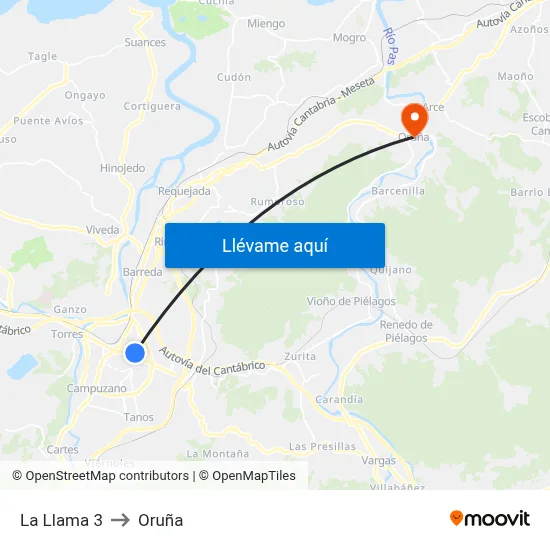 La Llama 3 to Oruña map