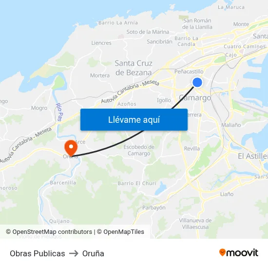 Obras Publicas to Oruña map