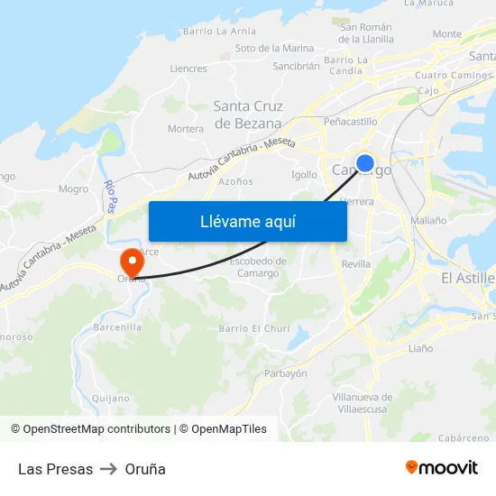 Las Presas to Oruña map
