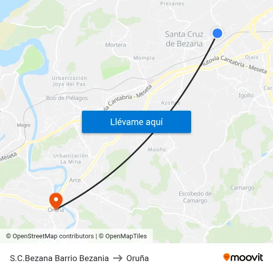 S.C.Bezana Barrio Bezania to Oruña map