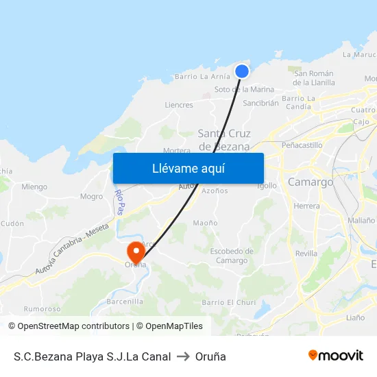S.C.Bezana Playa S.J.La Canal to Oruña map