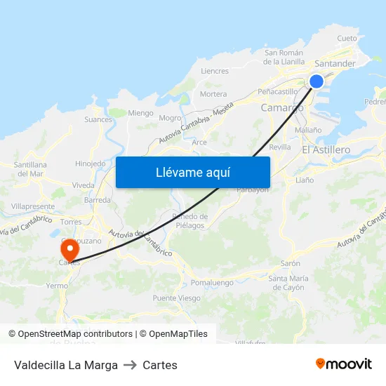 Valdecilla La Marga to Cartes map