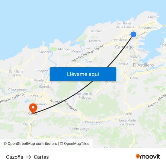 Cazoña to Cartes map