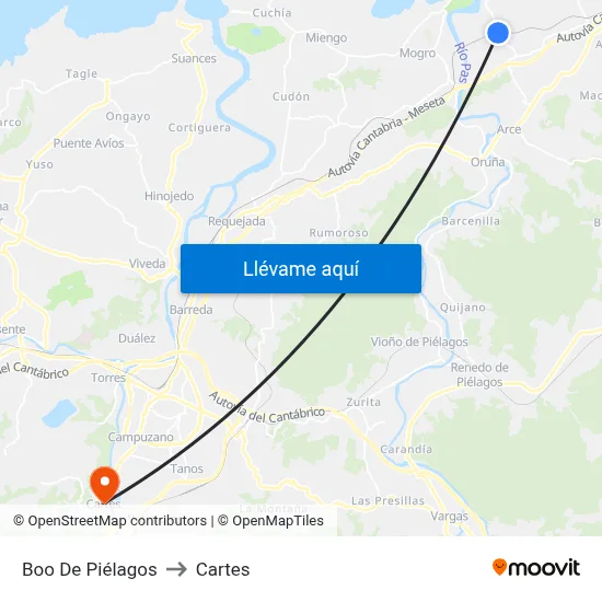 Boo De Piélagos to Cartes map