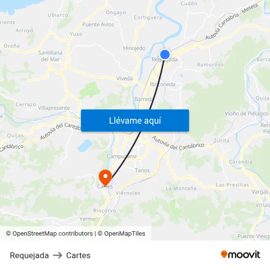 Requejada to Cartes map