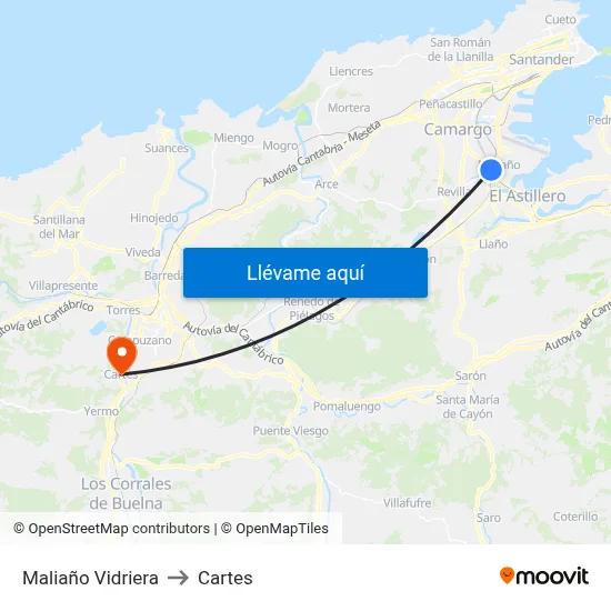 Maliaño Vidriera to Cartes map