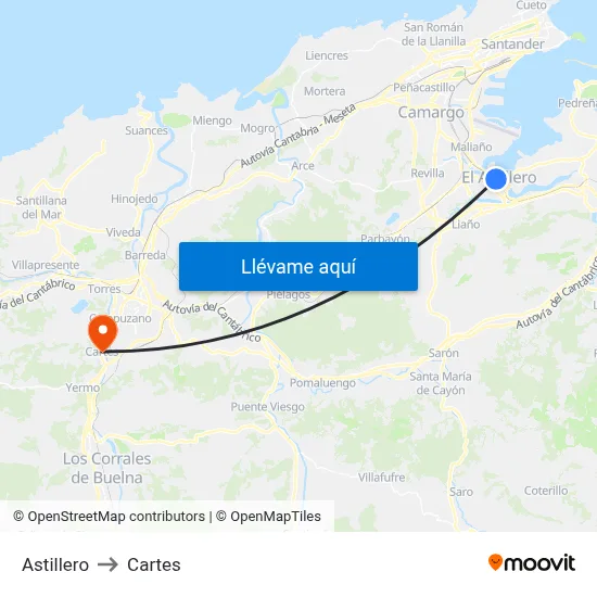 Astillero to Cartes map