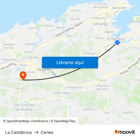 La Cantábrica to Cartes map