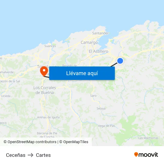 Ceceñas to Cartes map