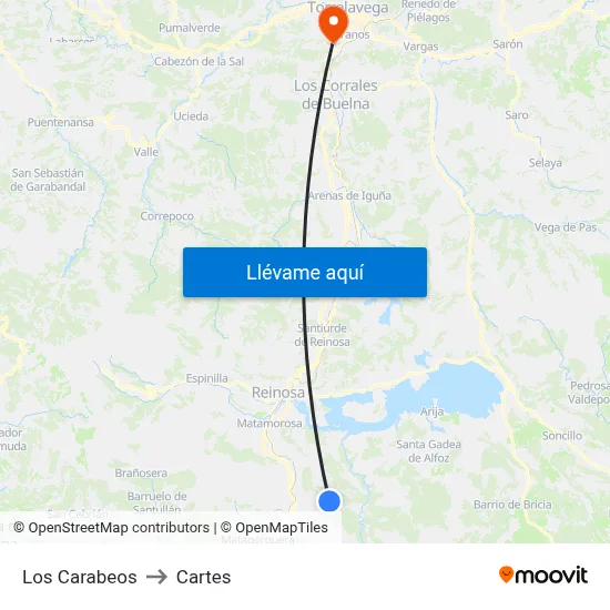 Los Carabeos to Cartes map