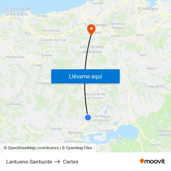 Lantueno-Santiurde to Cartes map