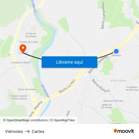Viérnoles to Cartes map