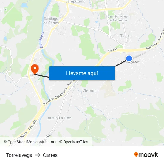 Torrelavega to Cartes map