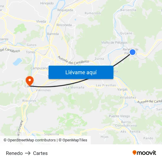 Renedo to Cartes map