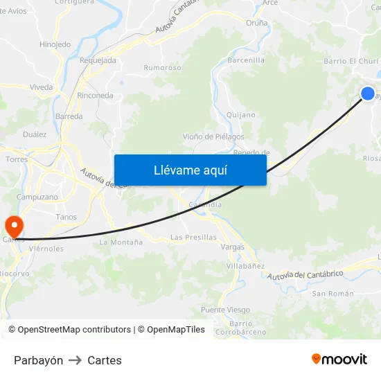 Parbayón to Cartes map