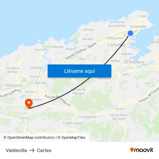 Valdecilla to Cartes map