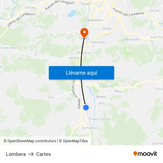 Lombera to Cartes map
