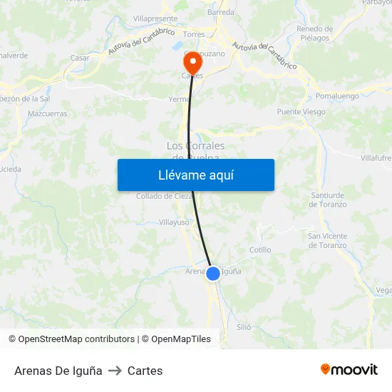 Arenas De Iguña to Cartes map