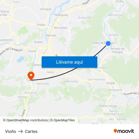 Vioño to Cartes map