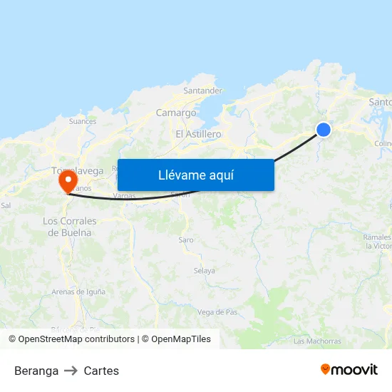 Beranga to Cartes map