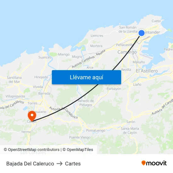 Bajada Del Caleruco to Cartes map