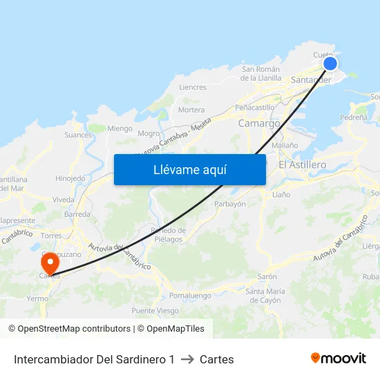 Intercambiador Del Sardinero 1 to Cartes map