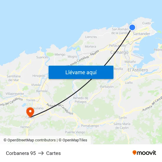 Corbanera 95 to Cartes map