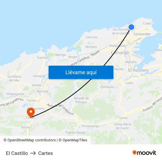 El Castillo to Cartes map