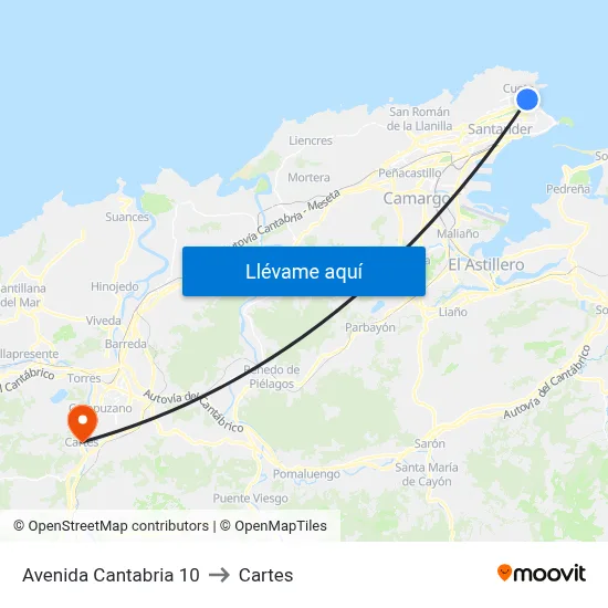 Avenida Cantabria 10 to Cartes map