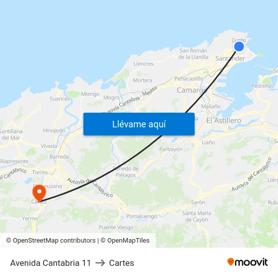 Avenida Cantabria 11 to Cartes map