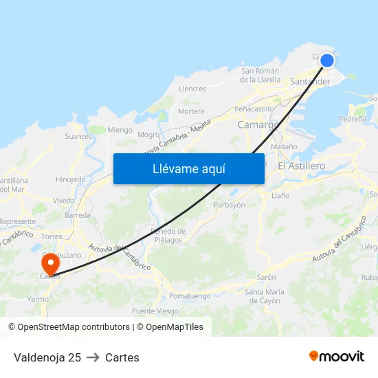 Valdenoja 25 to Cartes map