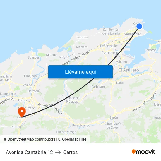 Avenida Cantabria 12 to Cartes map