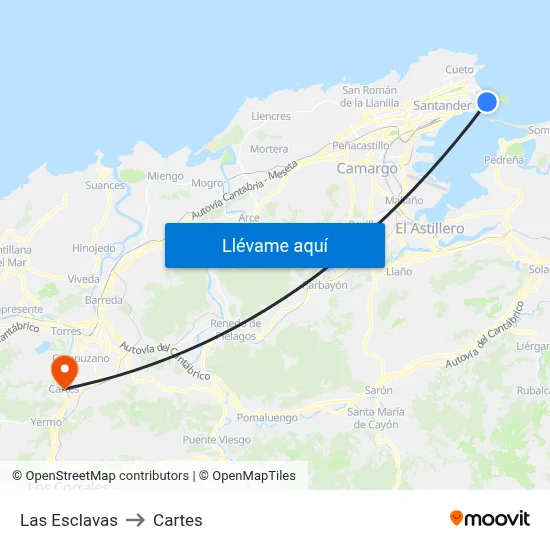 Las Esclavas to Cartes map