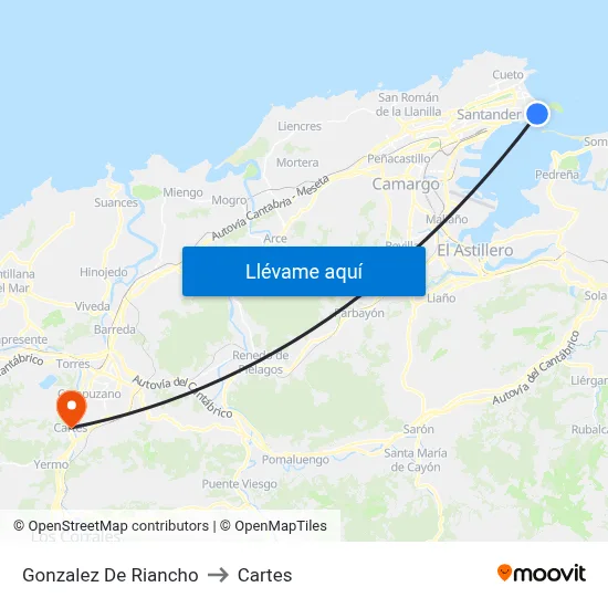 Gonzalez De Riancho to Cartes map