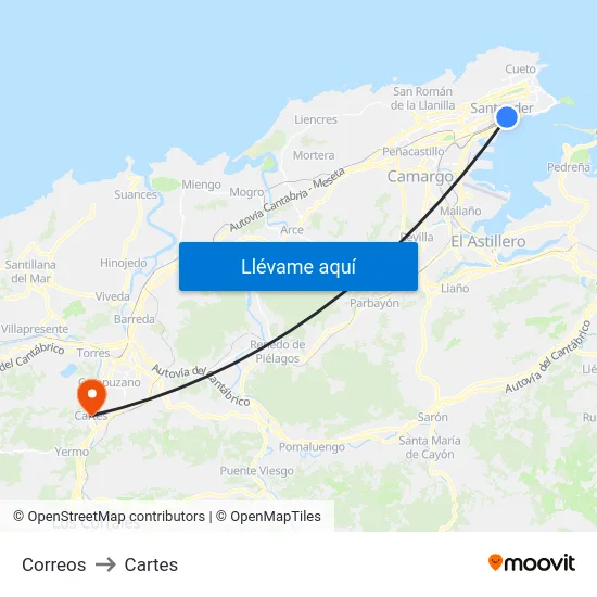 Correos to Cartes map