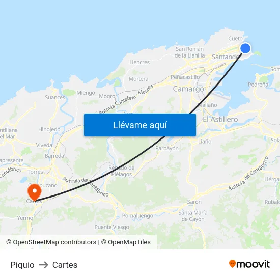 Piquio to Cartes map