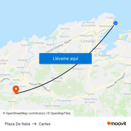 Plaza De Italia to Cartes map