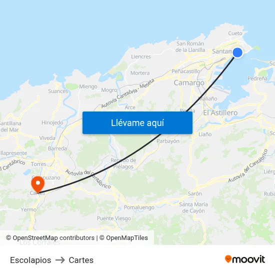 Escolapios to Cartes map