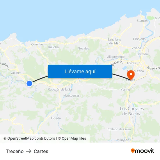 Treceño to Cartes map