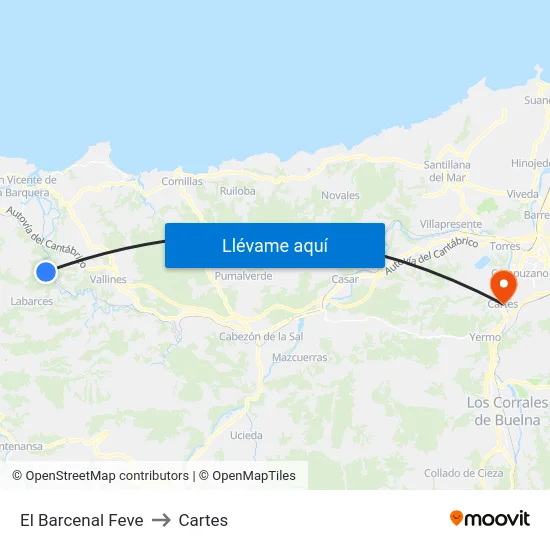 El Barcenal Feve to Cartes map