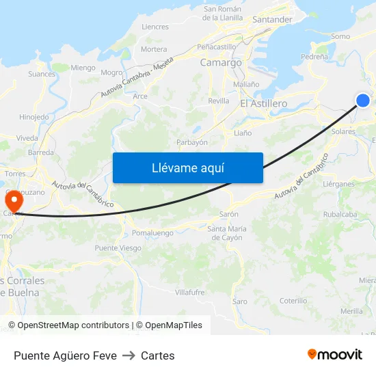 Puente Agüero Feve to Cartes map