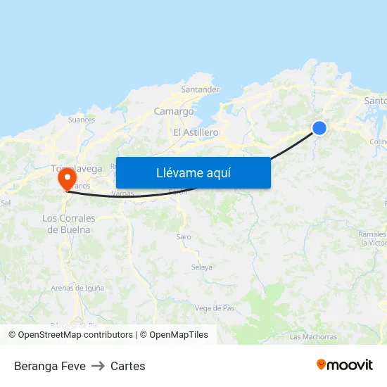 Beranga Feve to Cartes map