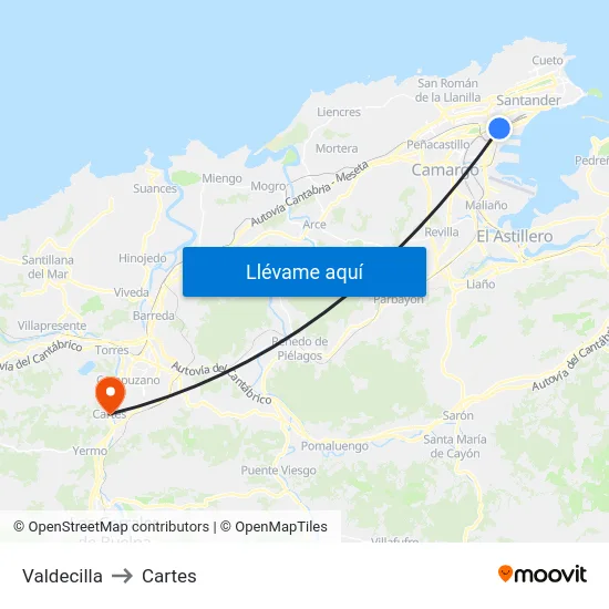 Valdecilla to Cartes map