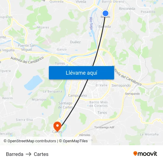 Barreda to Cartes map