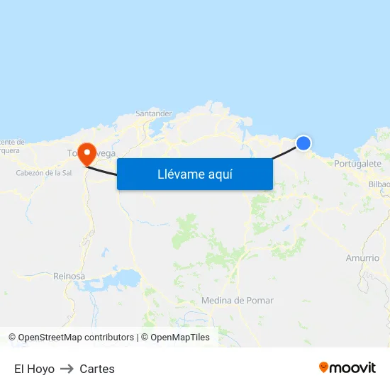 El Hoyo to Cartes map