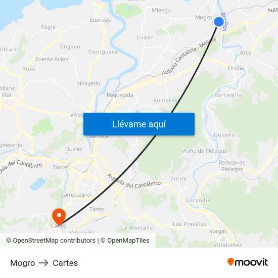 Mogro to Cartes map