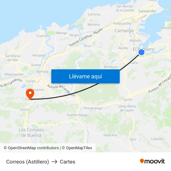 Correos (Astillero) to Cartes map