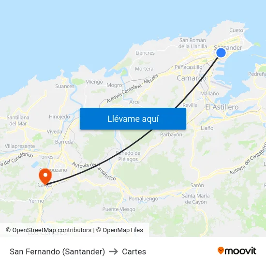 San Fernando (Santander) to Cartes map