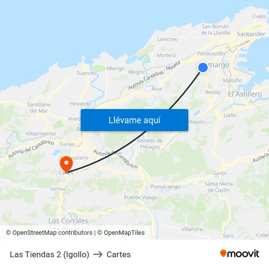 Las Tiendas 2 (Igollo) to Cartes map