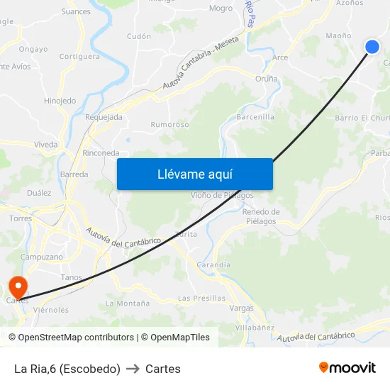 La Ria,6 (Escobedo) to Cartes map
